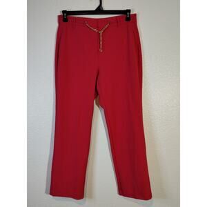 Michael Kors Size 10 Hot Coral Pink Gold-Tone Waist Chain High-Rise Dress Pants